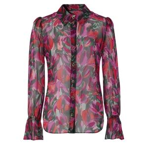 MILLY  Lacey Floral-Print Button-Down Top Small